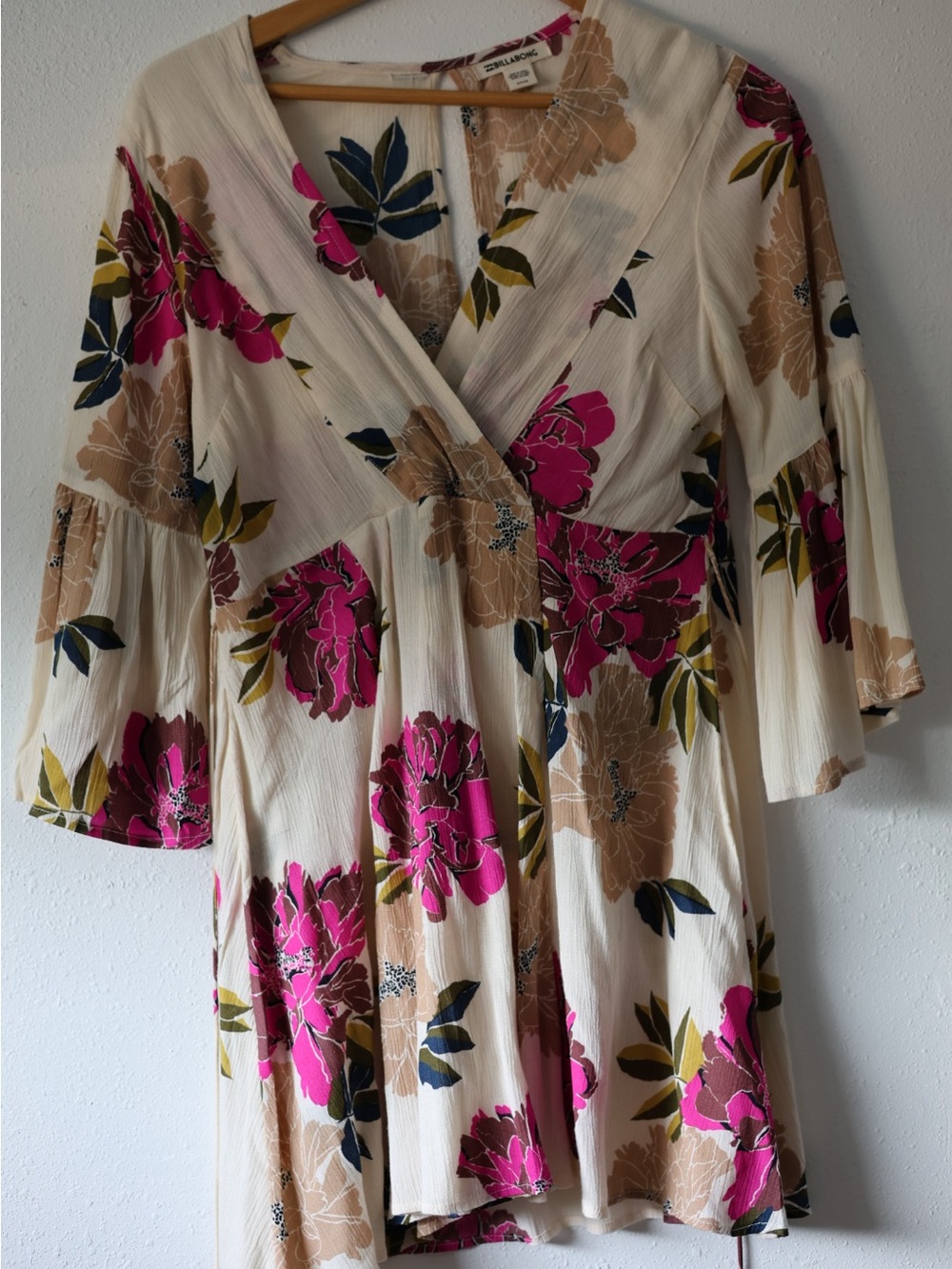 Billabong Cream Mini Dress with Pink & Tan Floral Print